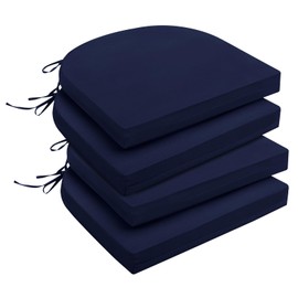 downluxe Outdoor Chair Cushions Set of 4 for Patio Furniture, Waterproof Round Corner Patio Chair Cushions with Ties, Memory Foam Outdoor Seat Cushion, 17" X 16" X 2", Navy