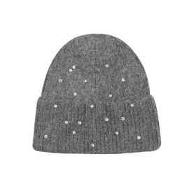 Caviotess Warm Wool Beanie Hats for Women Girls Sparkly Rhinestones Winter Hat Fluffy Knitted Skull Cap Grey