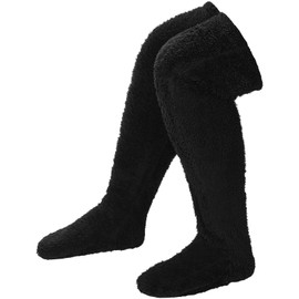 Sintege Plush Overknees Socks Fluffy Winter Socks Knee Socks Warm Knee Socks Home Men Women, black