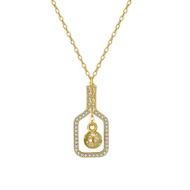 Everwild Designs The Volley Plus Mini Gold Pickleball Necklace, Sterling Silver, Cubic Zirconia