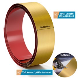 Stainless Steel Toe Kick Cover, 6" x 102" Baseboard Plate, Self Adhesive Kickplate for Bottom of Door, Kitchen Island, Cabinet, Cupboard (Brushed Gold)