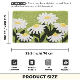 Loismood Floral Bath Mat Cute Quick Drying Carpet Machine Wash and Non Slip Bath Rug for Sink, Bedroom and Shower (30"x17", Daisy)
