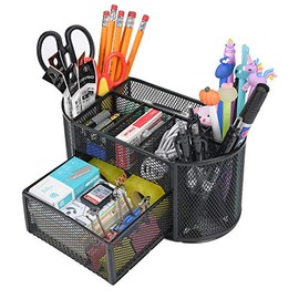 Desk Organizer with 9 Compartments, Mesh Office Organization for Scissors, Post-it, Sticky notes, Pen Holder, Metal Office Desk Organizers and Accessories