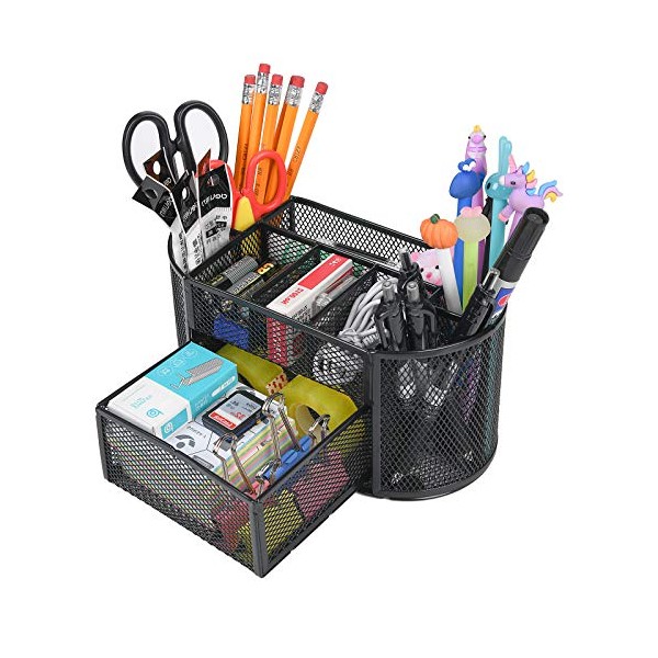 Desk Organizer with 9 Compartments, Mesh Office Organization for Scissors,