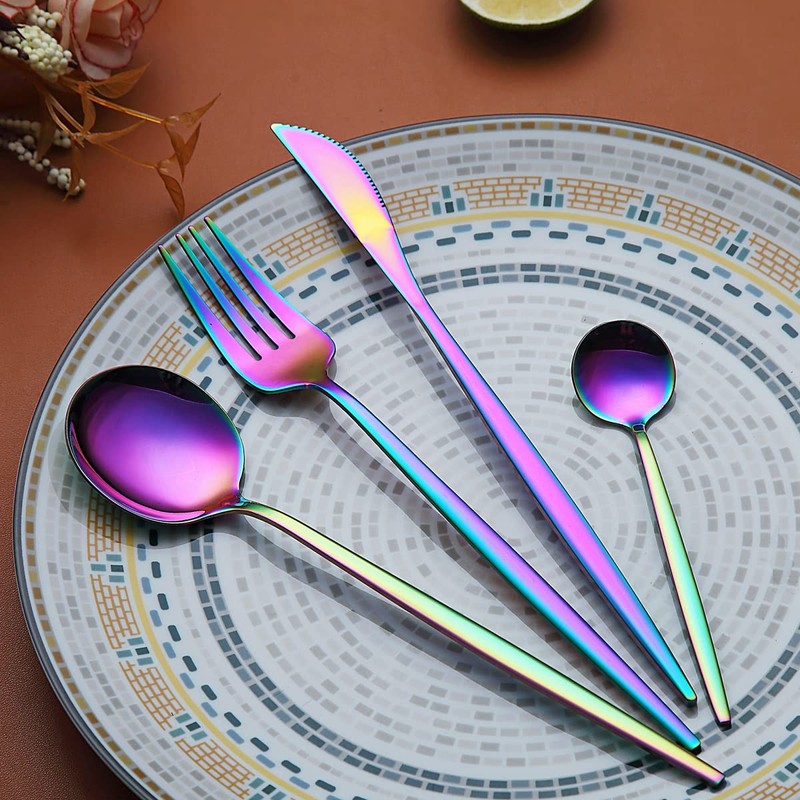 Kyraton Rainbow Cutlery Set 24 Pieces, Stainless Steel Flatware Set,