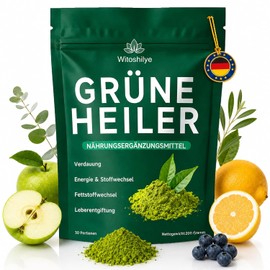 Green Detoxification Powder Helper Green Purifier Helper 200 g with Plant Substances - Matcha, Barley Grass & Spirulina, Blueberries, Rich in Fibre Micronutrients & Vegan