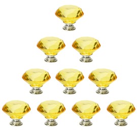 JIABOSE 10pcs 40mm Yellow Crystal Door Knobs for Cabinet Drawer Wardrobe Home Decorating with Silver Base