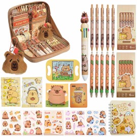 Rexinc Capybara Pencil Case with 12 Compartments, Cute Capybara School Supplies, 12 Kinds Kawaii Capybara Stationery Set, Cartoon Pencil Pouch Back-to-School Gifts for Students, Girls,Boys