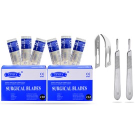 VISION TEK MED 200 Scalpel Blades #10 + #12 for Surgi, Dermaplaning, Veterinary, Taxidermy, Arts & Crafts, More - Includes 2 Handle #3