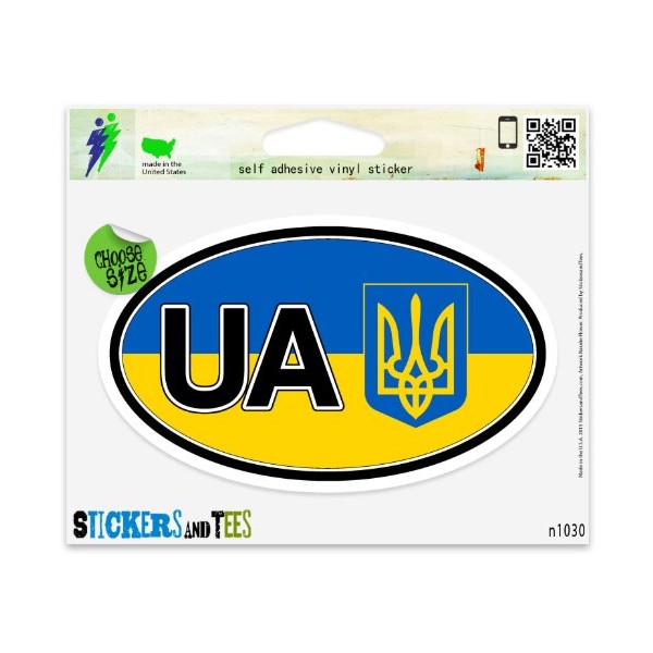 Ukraine Flag UA Coat of Arms Flag Oval Car Sticker