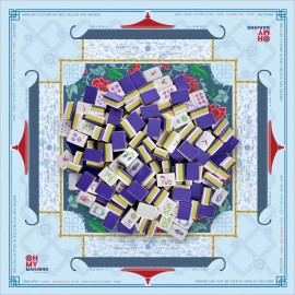 32mm-Layer Engraved American Mahjong Set 160-Tile Lavender Heavyweight Acrylic Teal Pagoda Bamboo Lattice Charleston MatColor: Blue Mahjong Mat