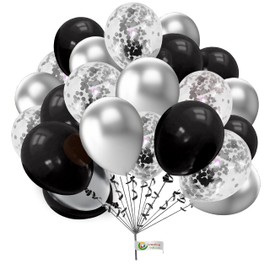 Round Balloons 30 Pack 10 Inch Black and Silver Confetti Balloons for Birthday Party Decorations, Kids Party, Baby Shower, Engagement, Wedding, Festivals
