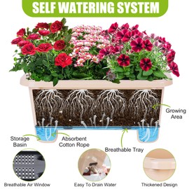 Self-Watering Rectangle Planter Boxes 8-Pack, 15.7-Inch Window Box Planter with Drainage Holes & Trays, Pots for Vegetables, Herbs, Flowers, Garden Windowsill Balcony (Yellow, 15.7 * 8.3 * 7.1 inch)