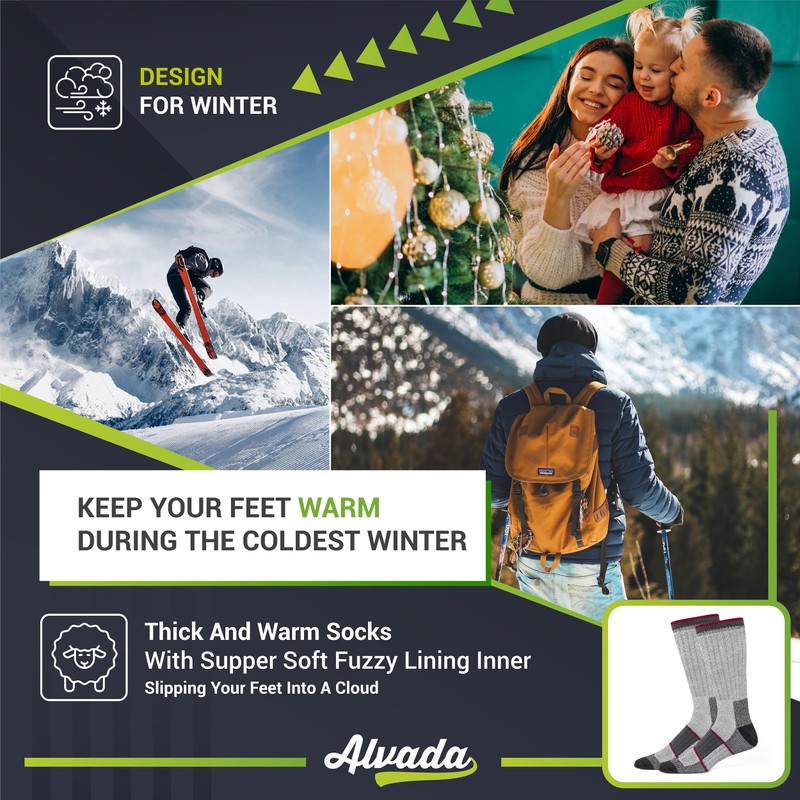 Alvada Merino Wool Hiking Socks Thermal Warm Crew Winter Boot