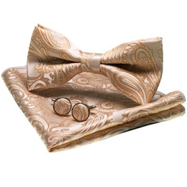 Jemygins Paisley Bow Tie, Men’s Pocket Handkerchief and Cufflinks Set - Gold, size: m