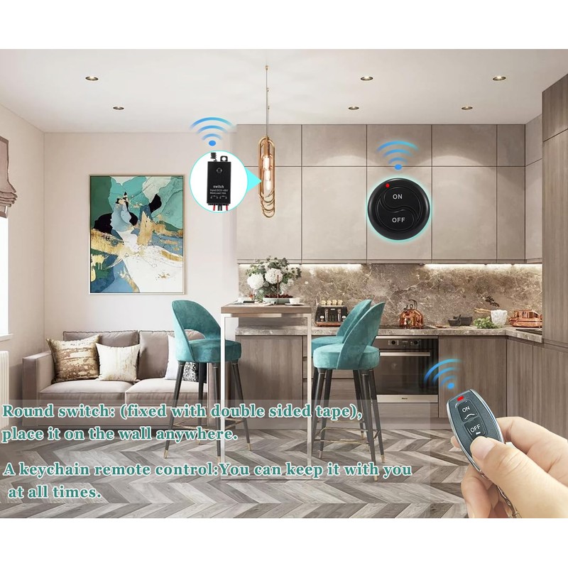 dstfuy Mini Wireless Switch 12V,5V/12V/48V/10A Relay Remote Switch for Lights,328FT