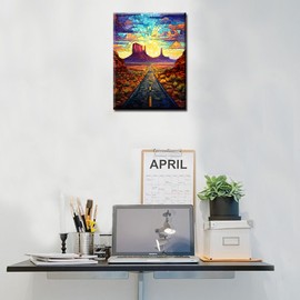 Scenic Highway in Monument Valley Diamond Painting Arizona Desert Artwork Tropical Cactus PlantsWall Art 5D DIY Full Drill Crystal Landscape Diamond Picturefor Adult Home Decor Gift(16''Wx 12''H)