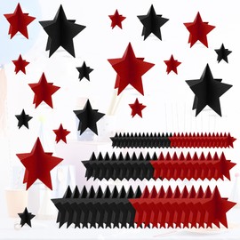 70 Pcs Red and Black Star Centerpieces for Men Women Black and Red Party Birthday Decorations 3D 2025 Graduation Decoration 3 Sizes 8" 5" 3" Film Show Theme Supplies Table Decor