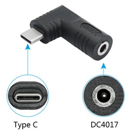 Maixbomr Right Angle DC 4017 to USB C Connector Adapter, 90 Degree PD 65W DC 4.0mm x 1.7mm to USB Type C Male Plug Power Charge Adapter for Laptop, Phone - Black