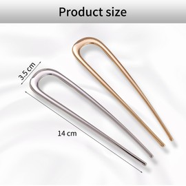 Kabwea Pack of 2 Large Metal U-Shape Hairpins, French Hair Pin, French Twist Hair Pin, Hair Pins, Large Hair Pins, Hairpin (Gold & Silver)