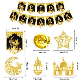 Ramadan Decoration, Eid Mubarak Decoration, Eid Mubarak Banner, Ramadan Garland, Gold Star, Moon, Ramadan Bayram Decoration for Ramadan Kareem Festival, Party Decoration