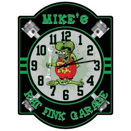 Decorative Concepts Rat Fink Green Garage Wall Clock Sign - Customized