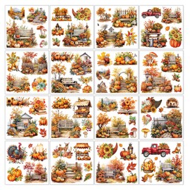 Shejdgart Fall Rub on Transfers for Crafts - 16 Sheets Vintage Autumn Garden Rub on Transfer Stickers, Pumpkin Maple Leaf Animal Furniture Decals for Wood DIY Home Decor 5.7x5.7 Inch