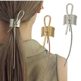 Ypkia Pack of 2 Hair Cuffs for Ponytail with Metal Buckle Cuff Hair Clips for Hair Bobbles Punk Hair Holder Gold Ponytail Cuff (Gold-3)