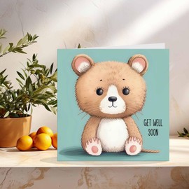 Get Well Soon Card - Cute Bear Design 145mm x 145mm