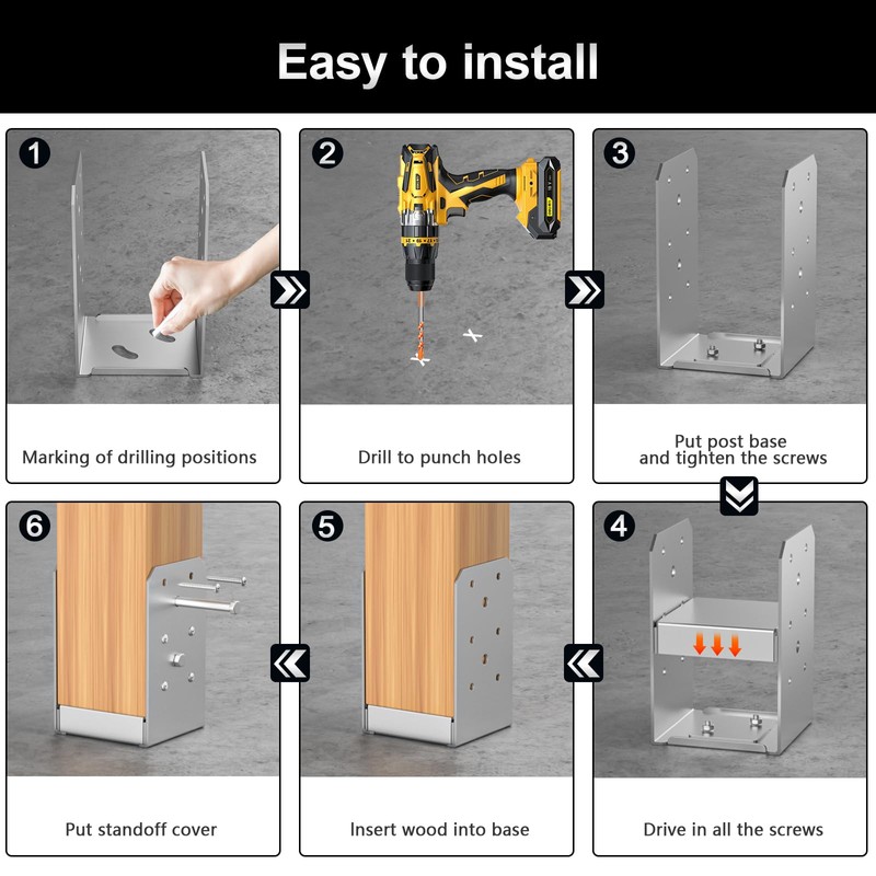 FMhotu 4"x 4" Post Base, 4Pcs Stainless Steel Adjustable Post