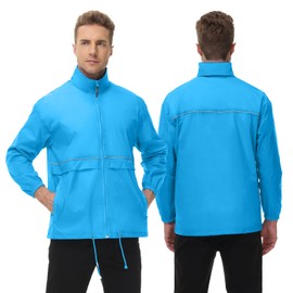 TIHEEN Men's Rain Jacket Waterproof Raincoat Hooded Packable Lightweight Rain Clothing(12202-Blue-XL)