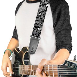 Buckle-Down Guitar Strap - Bandana/Skulls Black/White - 2" Wide - 29-54" Length