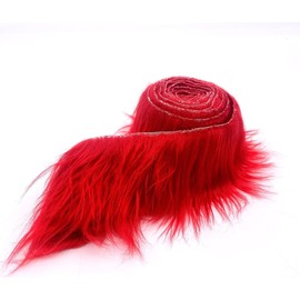 Craft Faux Fur Fabric Pre Cut Rolls - 2"x60" Fur Ribbon Faux Mohair Fabric Fur Strips - Super Soft Craft Fur Trim Fuzzy Fabric - Faux Fur for Crafts, Costumes & Decoration - Red - 2x60