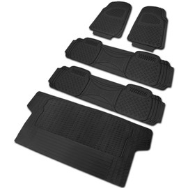 Spec-D Tuning Universal Fitment 5Pc Black Heavy Duty All Weather 3D Rubber Floor Mats Front + Rear + Trunk Truck Suv
