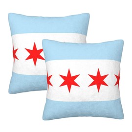 WLQAJJZ Chicago City Flag Throw Pillow Covers 2 Pack, 18x18 inch for Sofa Living Room Bed Bedroom Chairs Home Decor