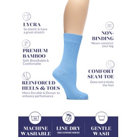 Hugh Ugoli Womens Rayon derived from Bamboo Dress Socks, Crew Soft Thin Calf Socks for Business, Trouser & Casual, Blue, 3 Pairs, Shoe Size: 6-9
