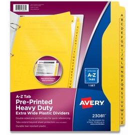 Avery Heavy-Duty Plastic Industrial Dividers, 26 A-Z Tabs, Yellow (23081)