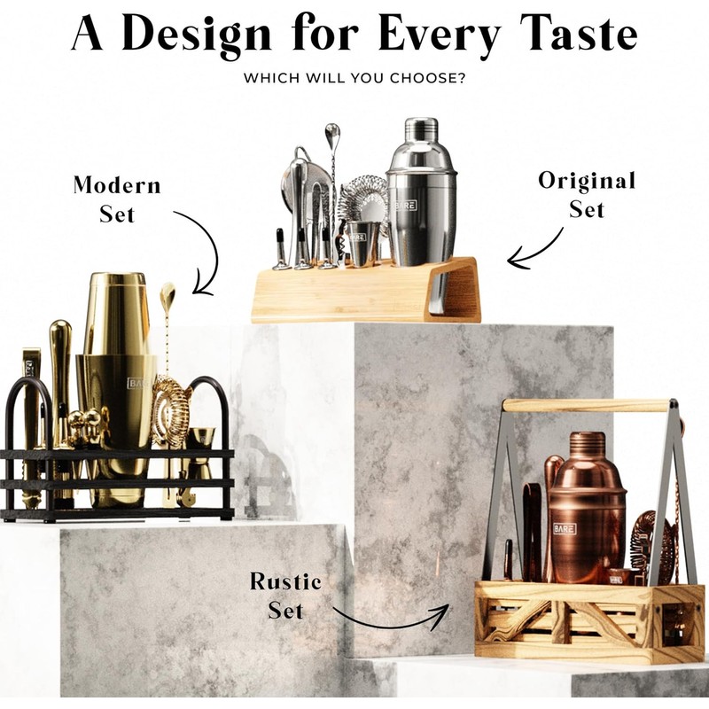 BARE BARREL® Mixology Bartender Kit Bar Set | 16-Piece Cocktail