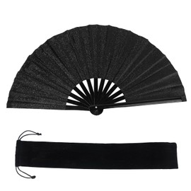 Tinoaly Fan for Line Dancing, Large Folding Hand Rave Fan Chinese Style Bamboo Ribs Foldable Line Dance Popping Fans Decorative Accessories for Music Festival Party
