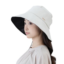 Kizawa Women's Hat, Large Size, Full Light Blocking, UV Protection, 100% Light Blocking, UV Protection, Cold Feeling, Wide Brim, 2 Sizes to Choose from, Brim Length: Off white
