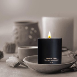 Scented Candles for Men,Premium Amber Ebony Aromatherapy Candles, Home Scented Candle, 6 oz Soy Candles,Long-Lasting Christmas Birthday Gifts for Men with Matte Black Gift Box.