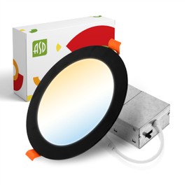 ASD LED Recessed Lighting 6 Inch | 2700K/3000K/3500K/4000K/5000K, 15W 60W Eqv | Ultra Thin Dimmable Ceiling Lights with J Box, Canless Wafer Downlight | Round Slim Panel Light - UL Energy Star 1 Pack