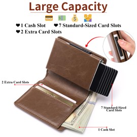 GOIACII Minimalist RFID Blocking Pop Up Card Wallet, Brown, Unisex, Polyurethane, 8-9 Card Capacity, Automatic Card Case Wallet