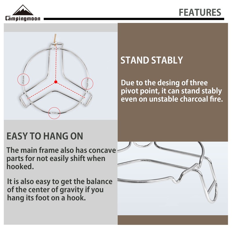 CAMPINGMOON Camping Campfire Trivet Cooking Stand Open Fire Tripod MS-69