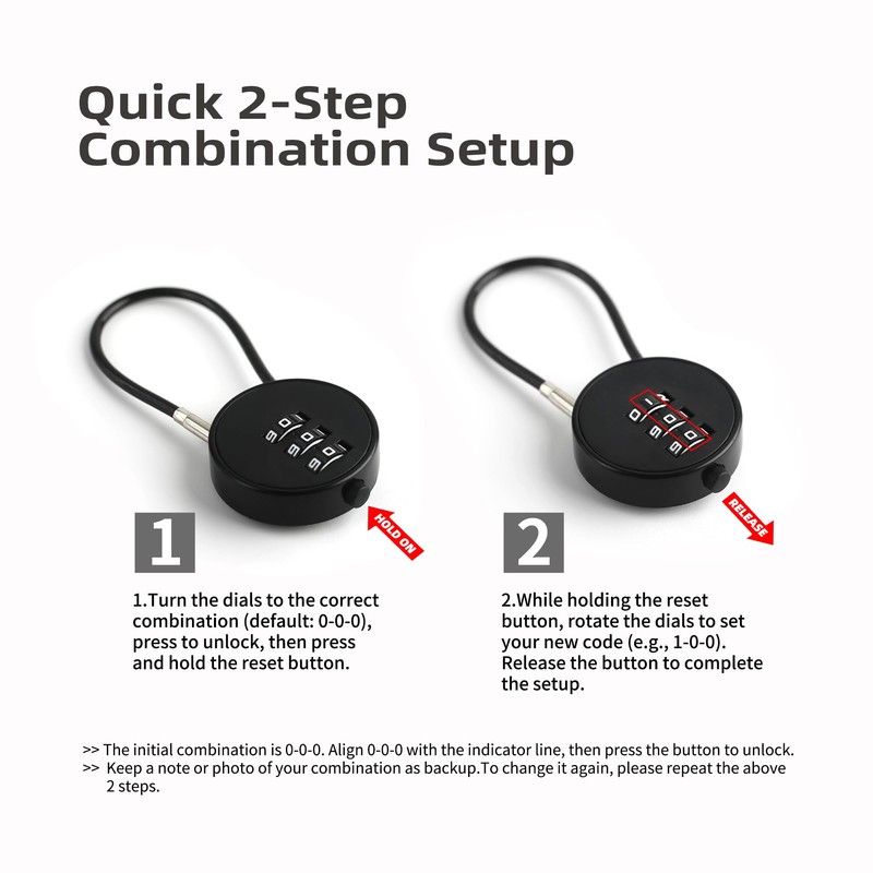 UP Security Small Combination Lock for Luggage, Gym Locker, Backpack