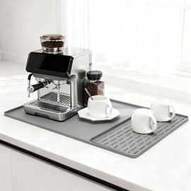 LKYLIVE Silicone Coffee Mat,24"x16" - Heat-Resistant, Non-Slip, Leak-Proof | Concave-Convex, Detachable Drying Layer | Eco-Friendly Hygienic for Coffee Maker/Espresso Machine, Countertops (Gray)