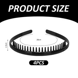 Pack of 4 Black Headband with Dentist Headband, Simple and Stylish, Slider Plastic Headdress for Women, Hairstyle Decoration for Men and Women