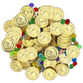 Lectorias Gemstones (200 Pieces), Toy Game Gold Coins Children's Birthday Pirate Coins, Gold Taler Pirate Treasure for Boys Pirate Plastic Coins, Treasure Gold Coin Pirate Coins Game Coins