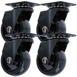 MS Beschläge Modern Black Furniture Castor, Designer Furniture Transport Castor, 360° Rotatable Screw-On Plate, Polyurethane Swivel Castor, Ball Bearing (Diameter 50 mm, 4)