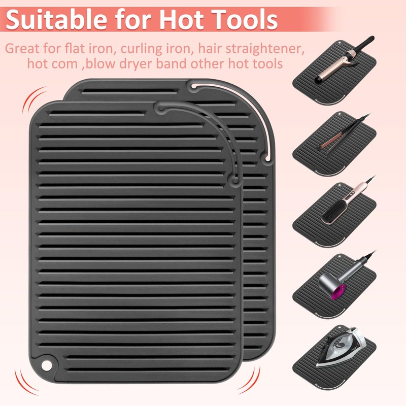 Quccefods 2 Pack Heat Resistant Mat Large Silicone Hot Hair
